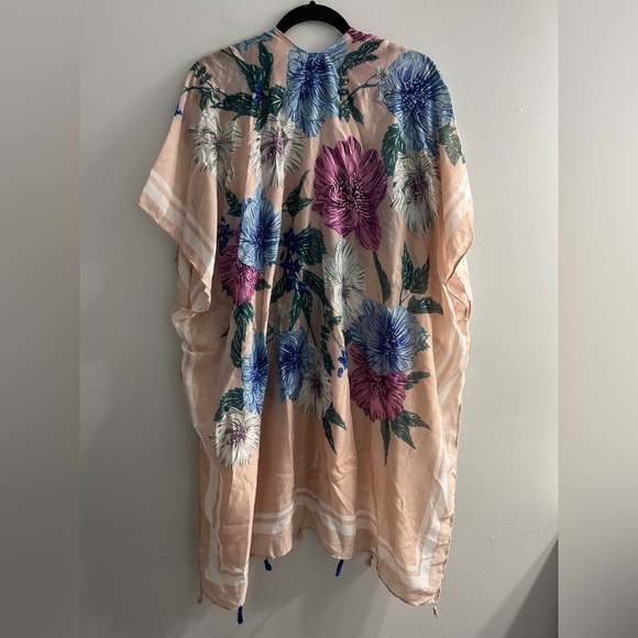 Woven Heart Womens Peach Floral Kimono Swimsuit Cover Up - Picture 3 of 8